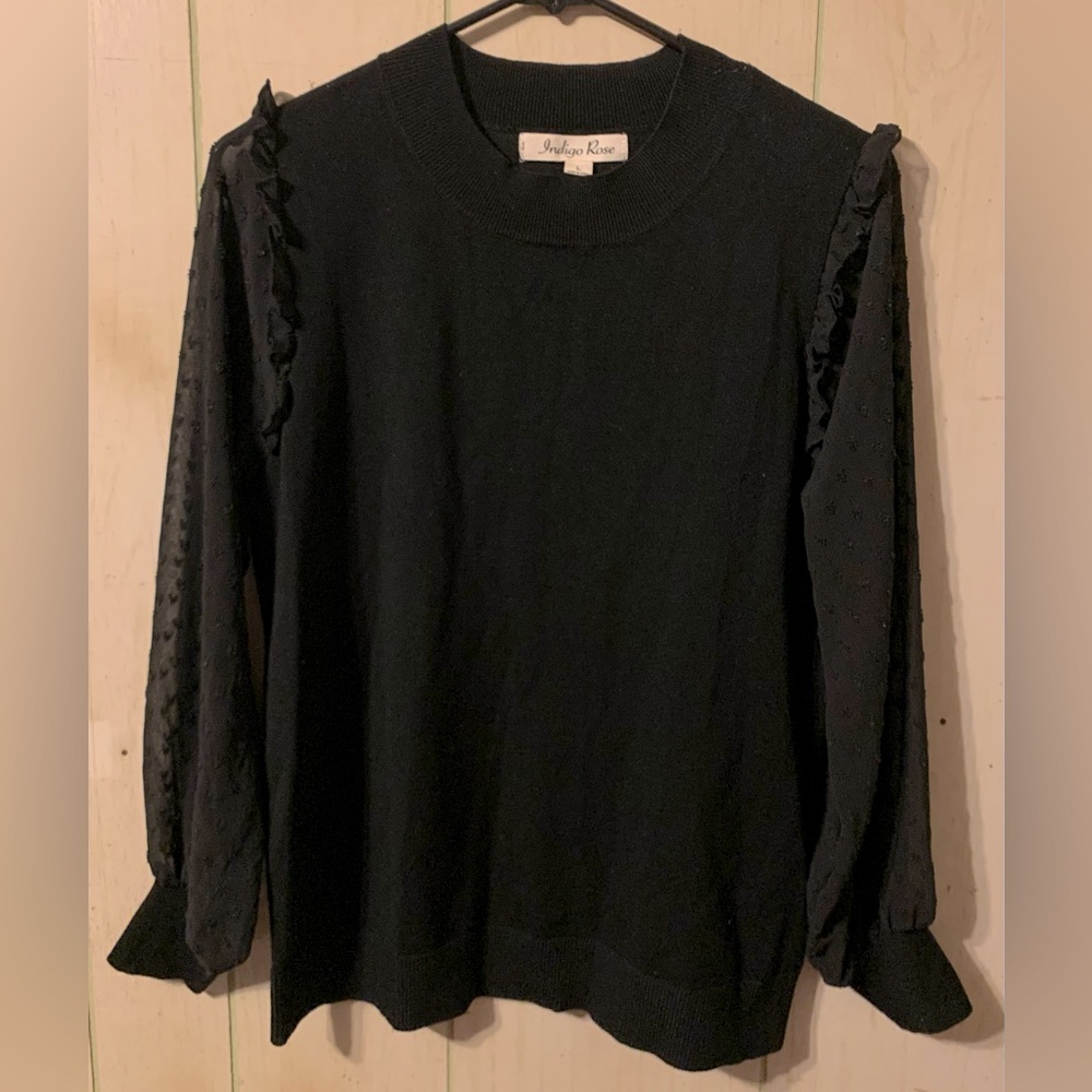 INDIGO ROSE women’s black see-through long sleeves, size large